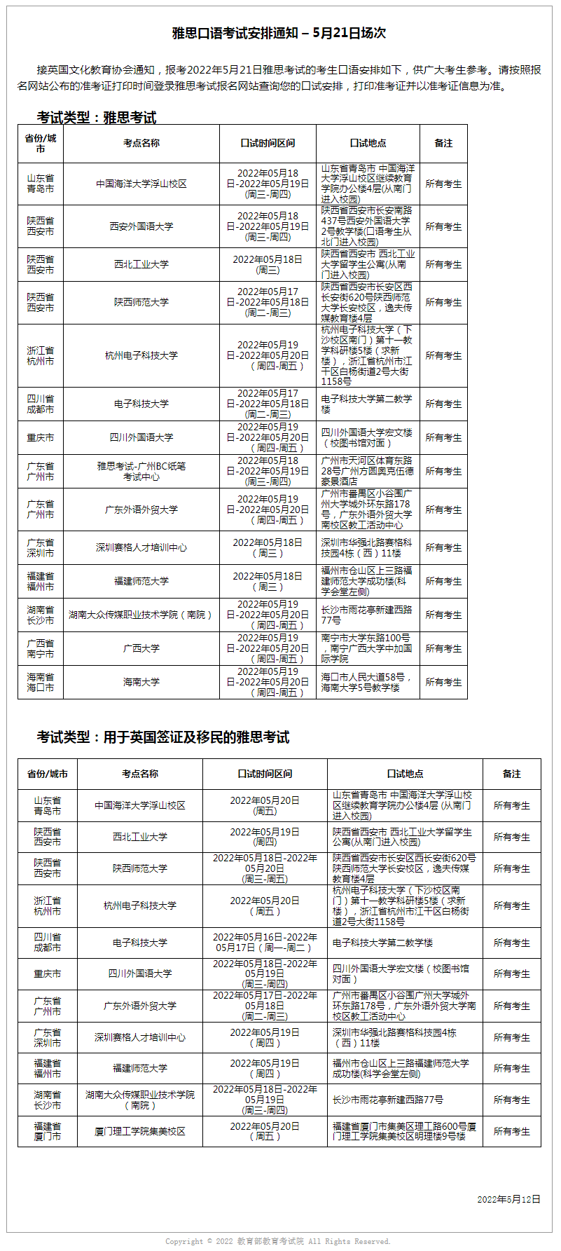 好消息!多地新增雅思機(jī)考考點(diǎn),5月21日雅思口語(yǔ)考試安排公布